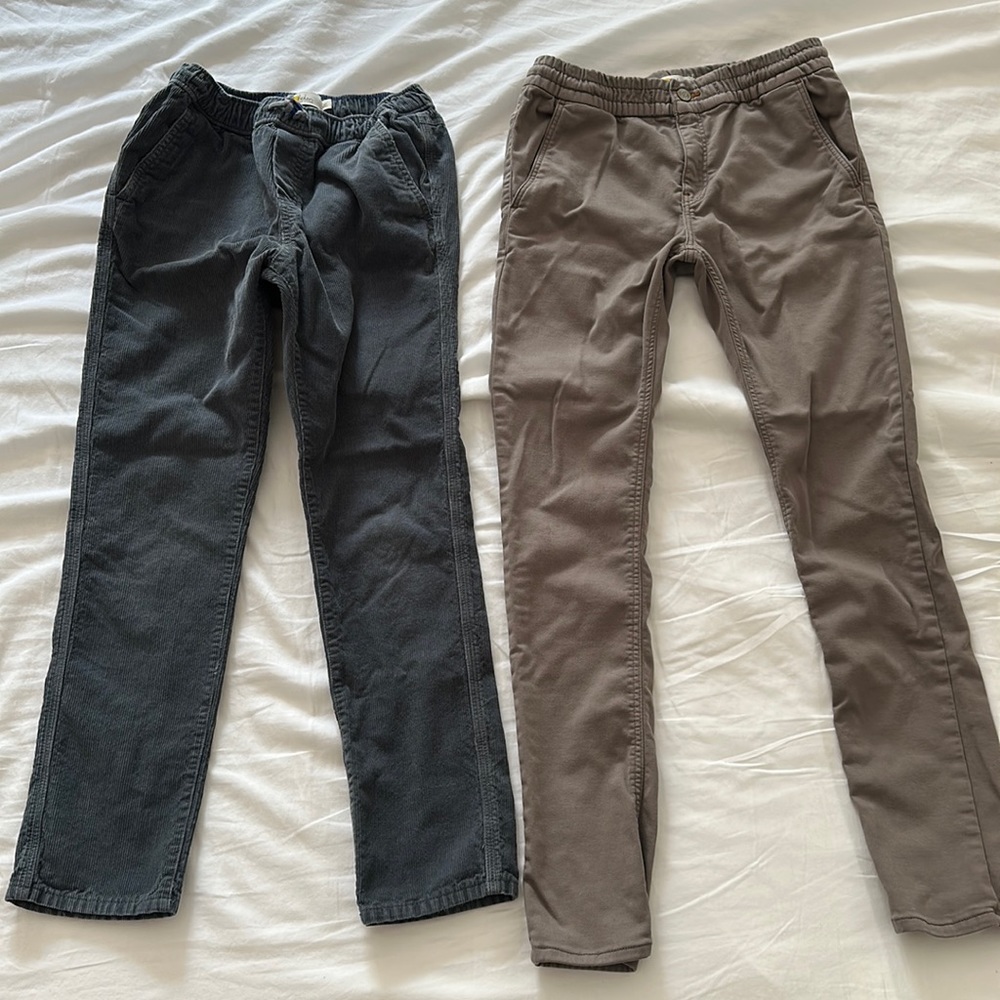 Lot of 2 pairs Mini Boden Boys Slim Skinny Gray Pants Jeans 12 13